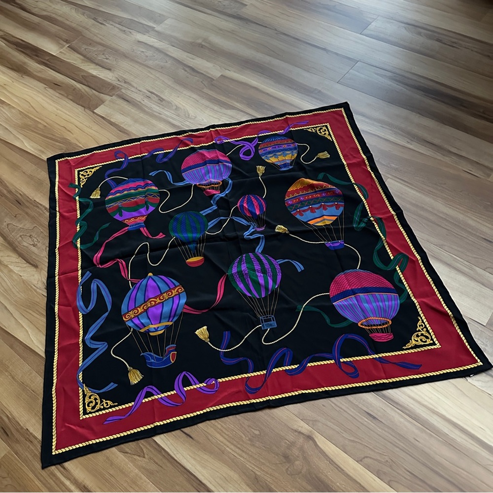 Silk Scarf or Shawl Hot Air Balloons Carlisle 34in Square 80s 90s Victorian